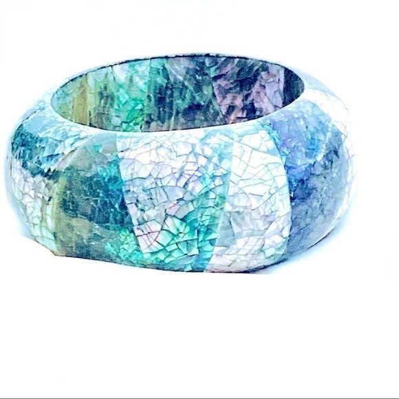 Iridescent Shell fragment vintage bangle bracelet - Picture 1 of 10